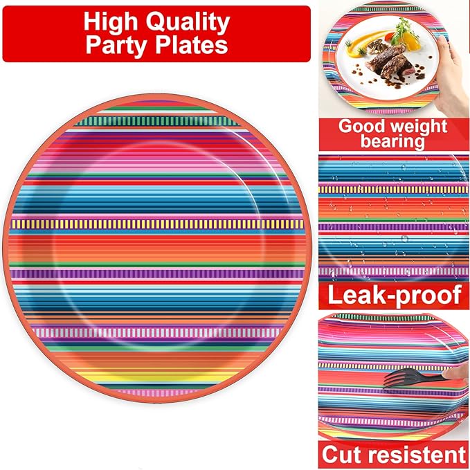 200PCS Mexican Paper Plates and Napkins Fiesta Taco Themed Party Supplies Mayo - Image 4
