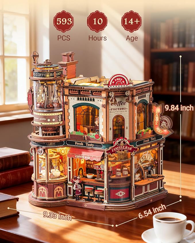 ROKR Dream Coffee Factory, Wooden Music Box Model, Mechanical 3D Wooden Puzzles - Image 4