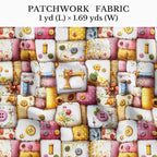 Vintage Sewing Notions Patchwork Cotton Fabric Panel 61 x 36.6 Inches, Buttons - Image 2