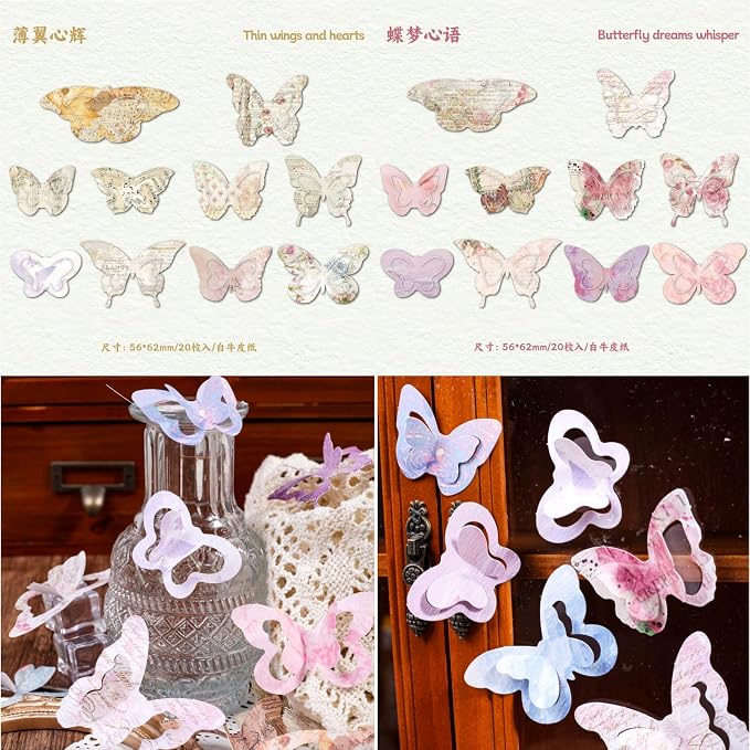 120 Pcs Aesthetic 3D Butterfly Scrapbooking Supplies, 2.2x2.4 Vintage Butterfly - Image 3