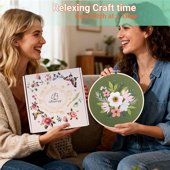 Bonroy 4 Sets Embroidery Set for Beginners, Art Craft, Easy Sewing Embroidery - Image 4