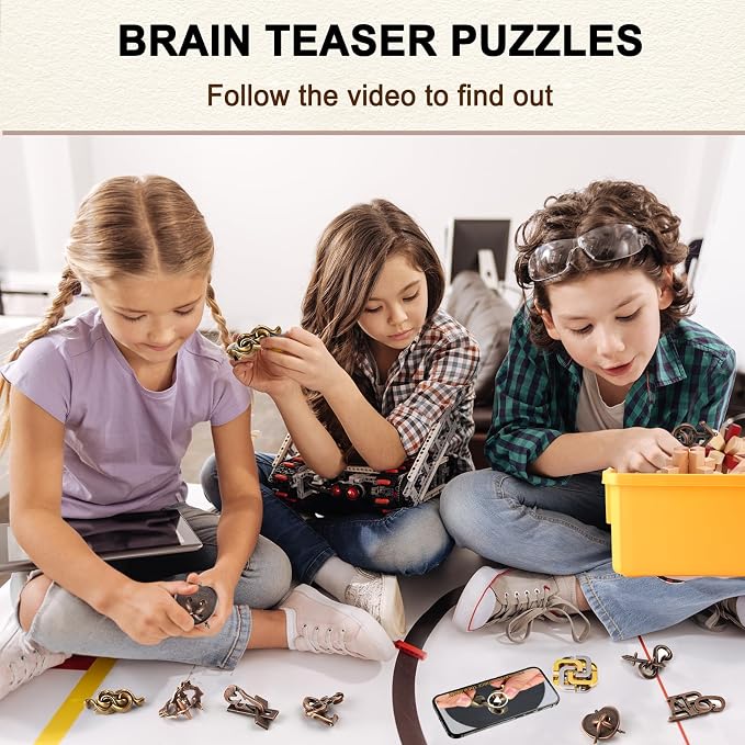 16 PCS Metal & Wooden Brain Teaser Puzzle Set – Challenging Logic & Ring Puzzles - Image 3
