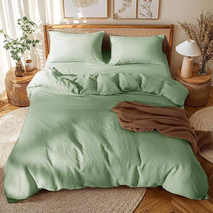 LBRO2M 100% France Linen Duvet Cover Set Cal King Size 3 Pcs Natural Flax - Image 2