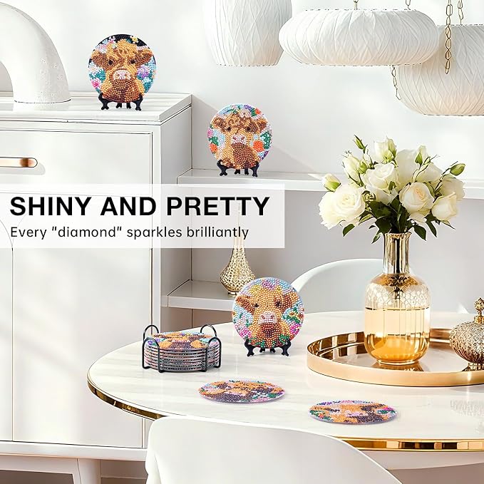 Highland Cow Diamond Art Painting Coasters Kit - Image 3