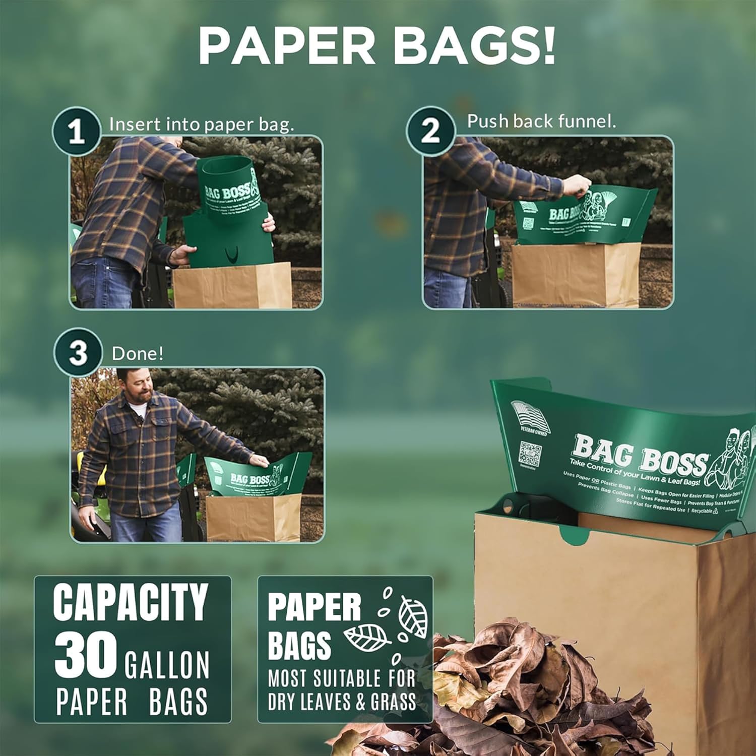 Lawn & Leaf Bag Holder Stand | Fits 33-55 Gallon Paper or Plastic Yard Waste Bags | Foldable Trash Bag Holder Stand