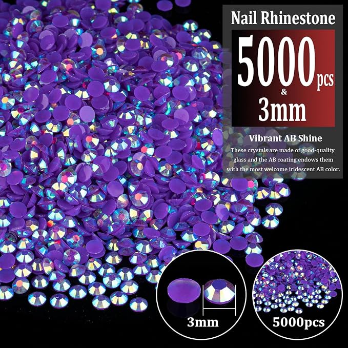 5000pcs 3mm Resin Rhinestones Bulk, Dark Purple AB Flatback Round Jelly - Image 2