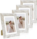Hongkee 5x7 Picture Frame Set of 4, Made of Real Glass and Distressed White by Hongkee