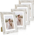 Hongkee 5x7 Picture Frame Set of 4, Made of Real Glass and Distressed White by Hongkee