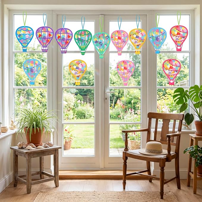 Renbuzhu 48PCS Back to School Crafts: Paper Hot Air Balloon Suncatchers DIY Kits - Image 2