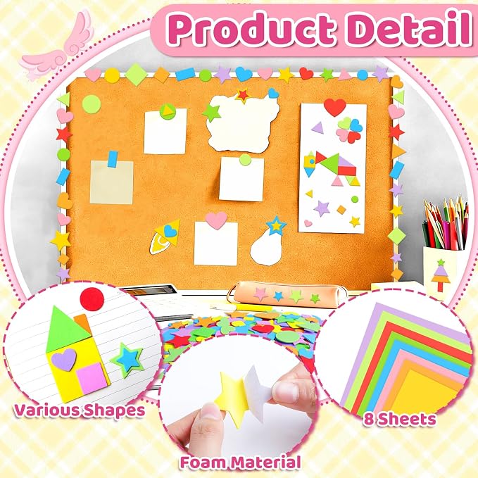 850Pcs Foam Stickers Foam Shape Stickers Heart Star Square Geometric Sticker - Image 3