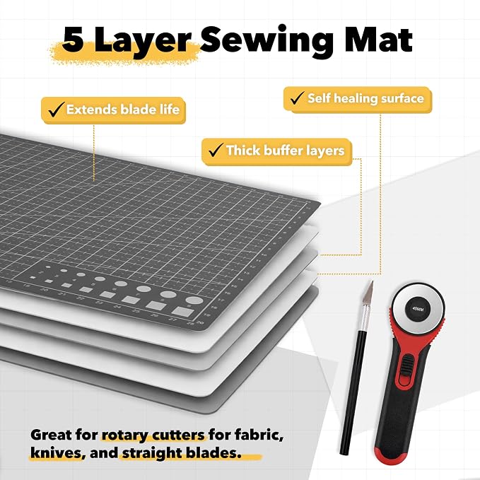 Mandala Crafts Self-Healing Cutting Mat Set – 18" x 24" A2 Black Gray - Image 4