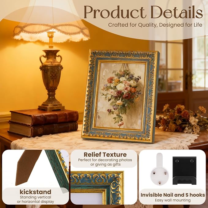 4 Pack Ornate Gold Vintage Picture Frame Sets, 5 x 7 Inch Ornate Vintage Photo - Image 4