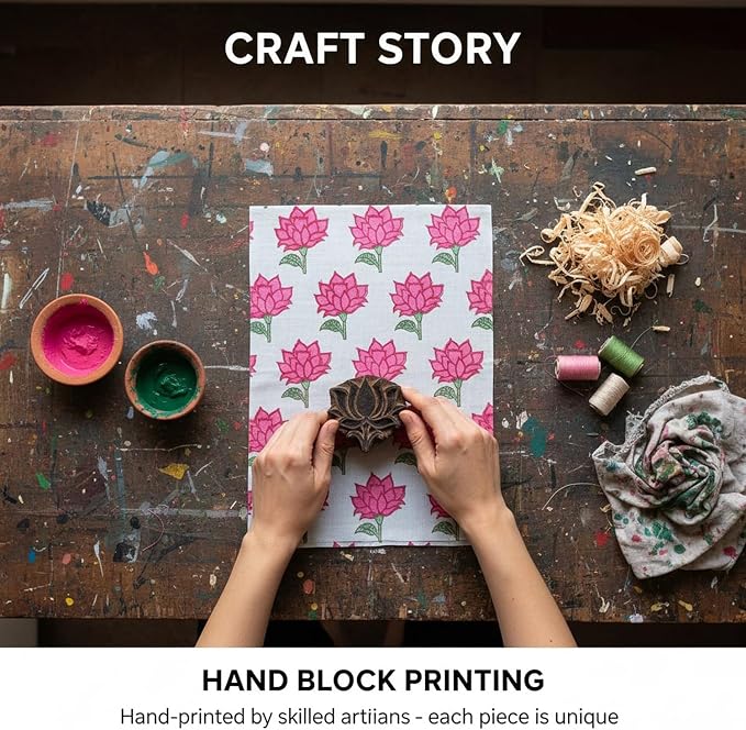 E-Tailor® Hand-Block Printed Pre-Cut Floral Cotton Fabric - Image 5