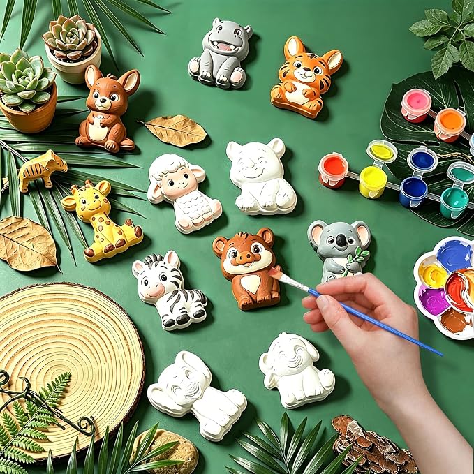 Yamgqus 24 Pcs Paint Your Own Plaster Jungle Animals Painting Kit, DIY Ceramic - Image 4