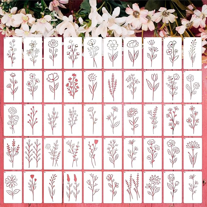 50PCS Flower Stencils for Painting, Small Botanical Stencils for Crafts Reusable by Felixcraft-DIYDreamscape