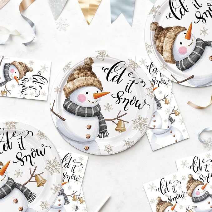 40Pcs Snowman Paper Plates Napkins Supplies Disposable Let It Snow Baby Shower - Image 5
