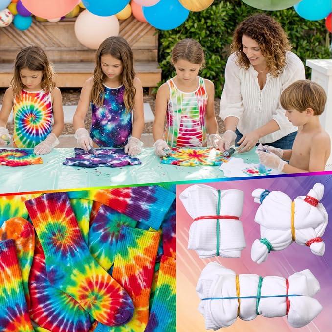 Syhood White Cotton Crew Socks for Tie dye Party Casual Soft Cushion Novelty - Image 6