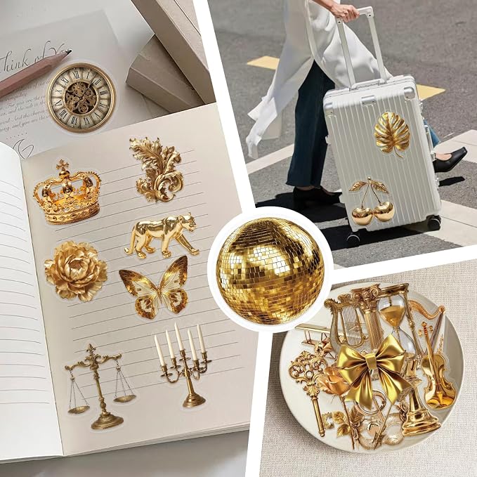 50 Pcs Luxury Golden Style Transparent Stickers - Image 4