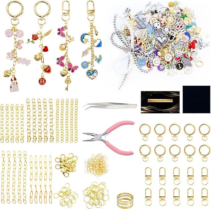 Crekeso 341Pcs Charms Keychain Making Kit, Complete DIY Bag Charm Supplies Kit by Unknown
