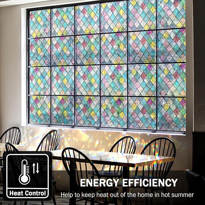 Stained Glass Window Film, Window Privacy Films, Colorful Lattice Window Tint - Image 5