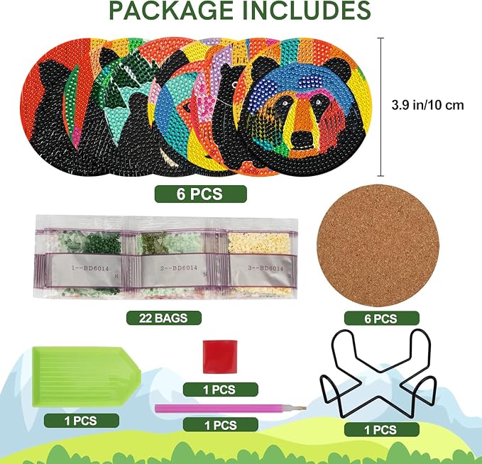 EWJRNSF 6 PCS Bruin Diamond Art Coasters DIY Kit - Image 2