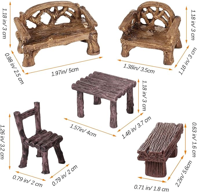 Skylety 12 Pieces Garden Furniture Ornaments Miniature Table and Chairs Set - Image 2