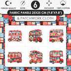 Patchwork Double-Decker Bus Cotton Fabric Panel – 6 Designs + Bonus Sheet - Image 3
