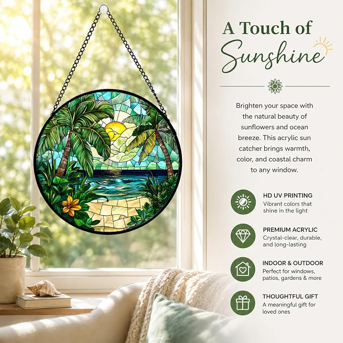 Sunset Beach Acrylic Suncatcher Faux Stained Glass Window Hanging 6.3" | - Image 6
