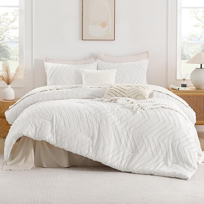 Andency White Oversized King Comforter Set 120x98, Boho Oversize King Soft Warm - Image 2