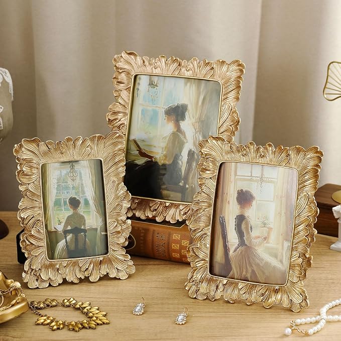 Wonderjune 3 Pcs Vintage Picture Frames Antique Set Baroque Ornate Gold Arched by Wonderjune