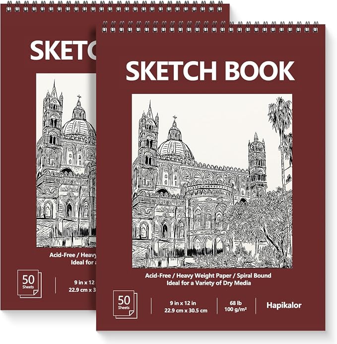 9" x 12" Sketch Book, Acid Free Artist Drawing Book Paper, Art Supplies by Hapikalor