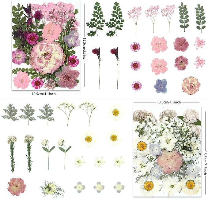 LUXEEASE 4-Color 80P Natural Dried Pressed Flowers | Orange purple pink white - Image 3
