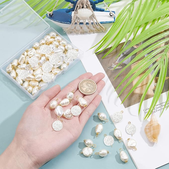 PandaHall 80Pcs Pearl Pendant Connectors, 8 Style Irregular Pearl Bead Links - Image 2