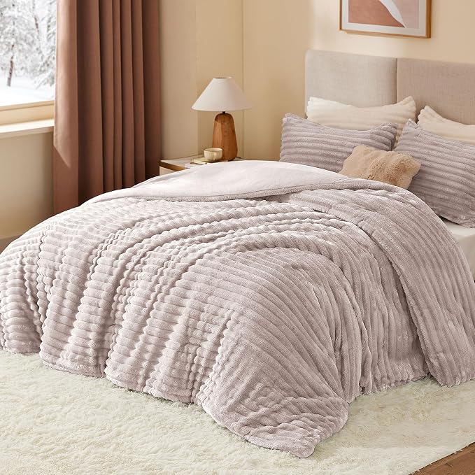 BEDELITE Fleece Twin Comforter Set -Super Soft & Warm Fluffy Lotus Pink Bedding - Image 2