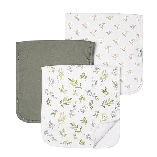 Copper Pearl Premium Baby Burp Cloths - 3-Pack Large Cotton Burp Cloths, Extra Soft Spit Up Rags with 3 Absorbent Layers, Perfect for Baby Boy and Baby Girl Gifts (21" x 10" Size, Haven Set)