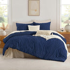 Andency Navy Blue Oversized Queen Comforter Set, Boho Soft Warm Bedding - Image 2