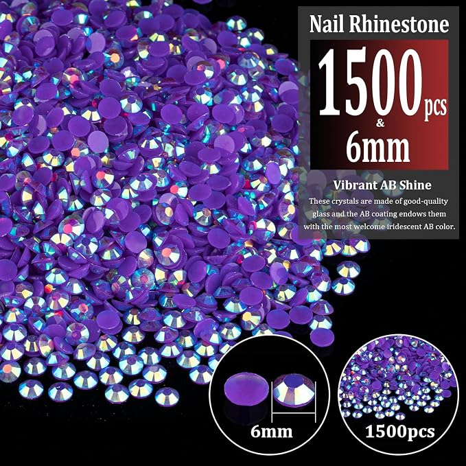 1500pcs 6mm Resin Rhinestones Bulk, Dark Purple AB Flatback Round Jelly - Image 2