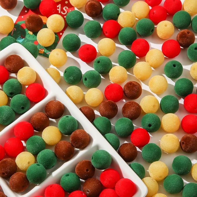 16mm Acrylic Beads 100pcs Christmas Pom Pom Bead Loose Fuzzy Faux Fur Poms Beads - Image 5