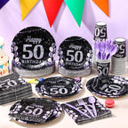 Pickmesh 400 Pcs 50th Birthday Party Supplies Purple Black Happy 50th Birthday - Image 6
