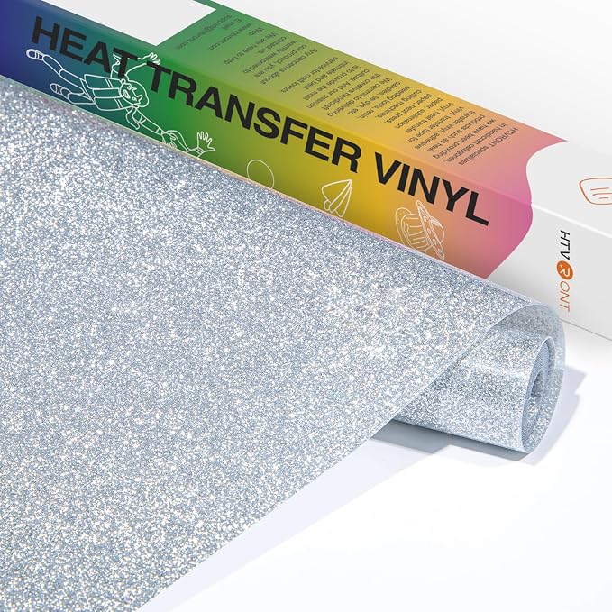 HTVRONT Silver Glitter HTV Vinyl- 10” x 5ft Silver Glitter Iron On Vinyl | by HTVRONT