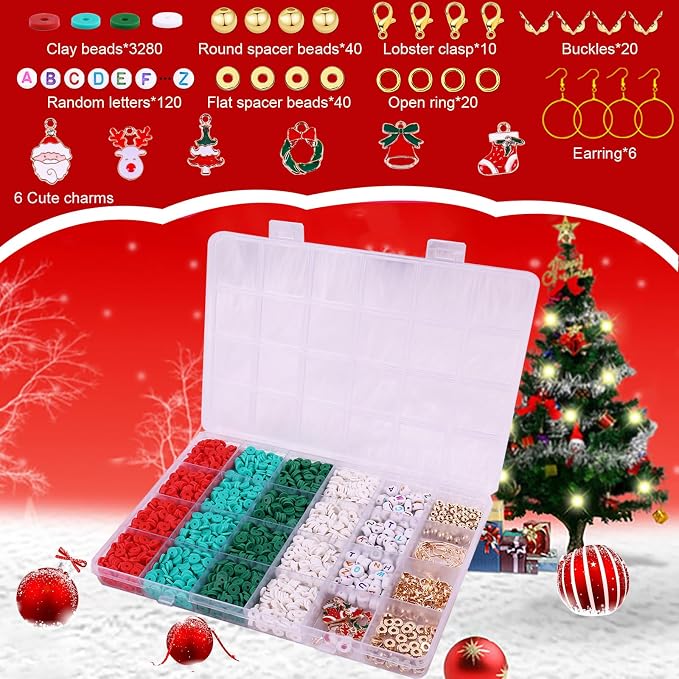 Wuollgess 3500 PCS Christmas Clay Beads Bracelet Making Kit, Polymer Heishi - Image 3