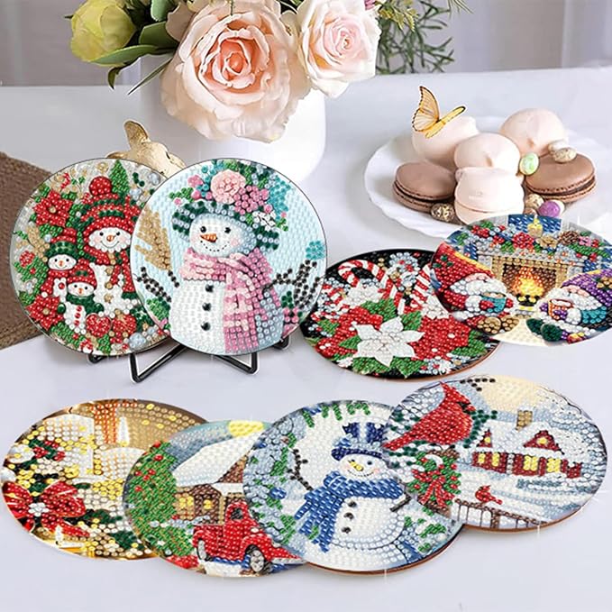 8 Pack Christmas Diamond Art Coasters, Diamond Painting Coasters Kits | - Image 5