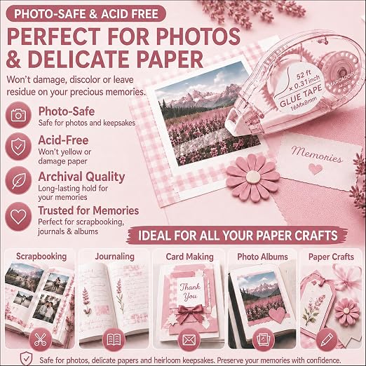 MARCADORUS Glue Tape Roller, Double Sided Tape Scrapbook 4 Pack Extra Long | - Image 6