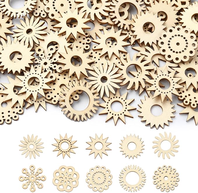 200 pcs Mixed Styles Sunflower Theme Unfinished Wood Cutout Charms Daisy Flower by Gythara
