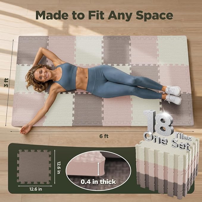 AIRHOP 18 PCS Gym Floor Mat, EVA Foam Puzzle Gym Mat, High-Density Interlocking - Image 2
