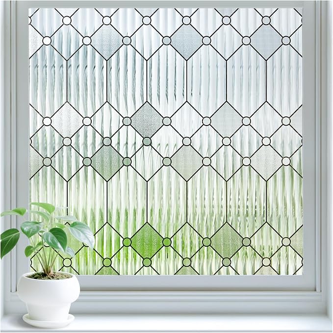 SUNBABY Reeded Glass Window Privacy Film, 3D Decorative Frosted Window Clings by SUNBABY