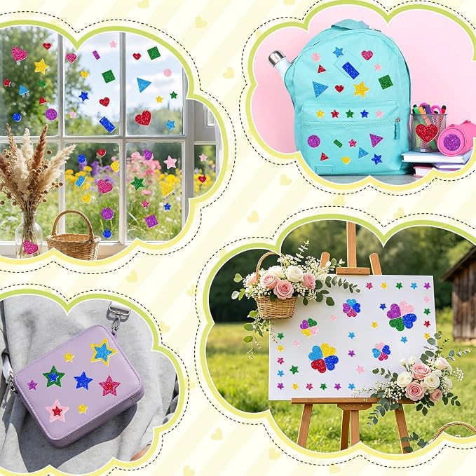 1000Pcs Glitter Foam Stickers, Colorful Self Adhesive Geometric Foam Stickers - Image 7