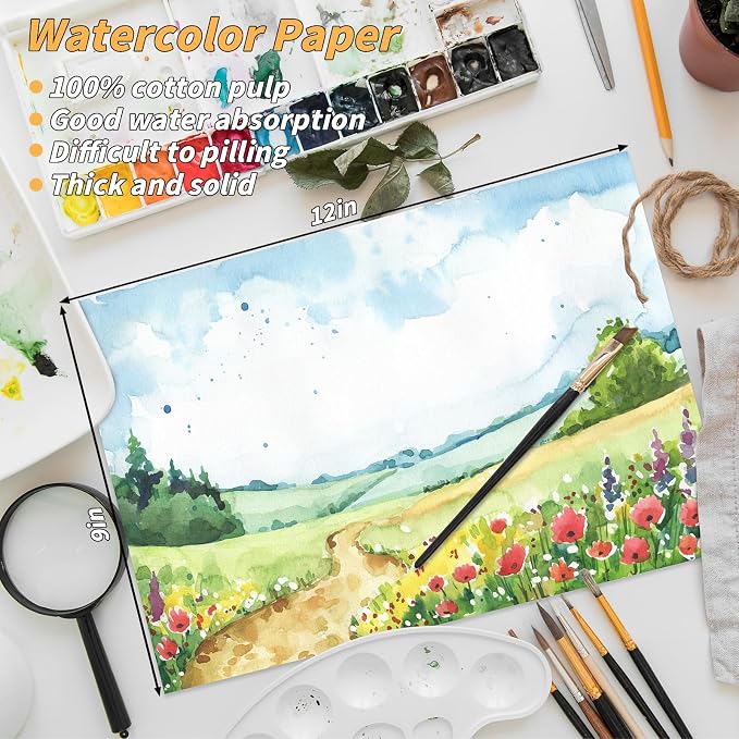 150 Sheets 100% Cotton Watercolor Paper Bulk -140LB/300GSM Art Paper-9 x 12 - Image 2