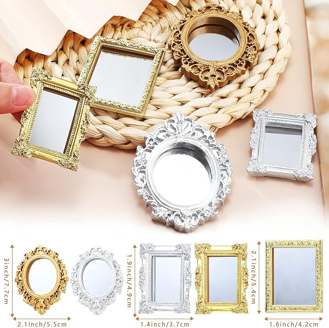 5 Pieces Miniature Dollhouse Mirror European Frame Mirror Dollhouse Victorian - Image 2