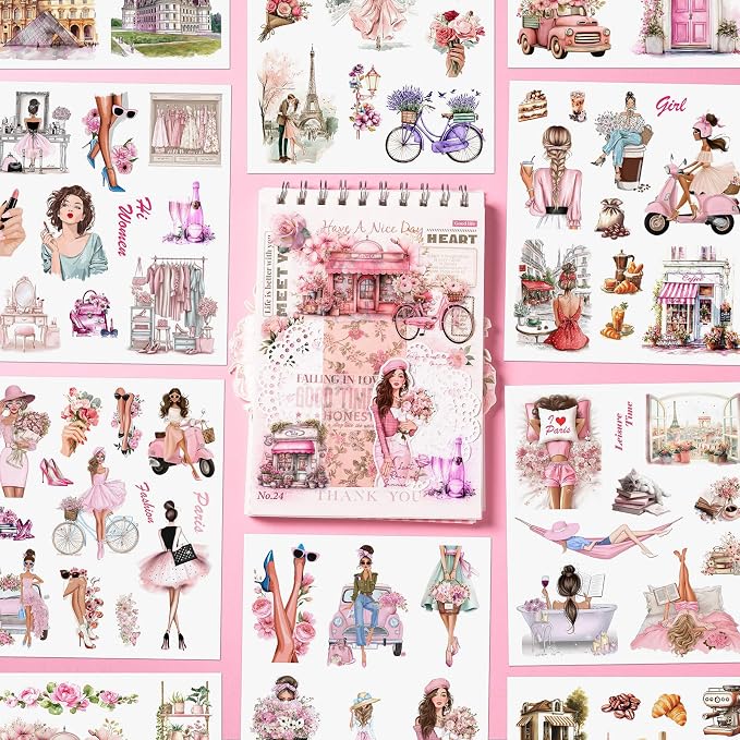JOYCHOIC Paris Journaling Sticker Set, 18 Sheets PET Junk Journal Stickers - Image 2